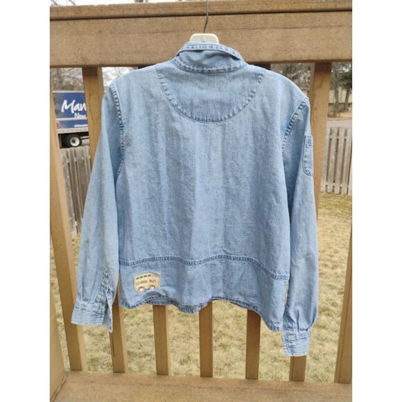 Christopher & Banks (M) Button Up Denim School Bus Embroidered Jean Jacket Shirt - Picture 10 of 11